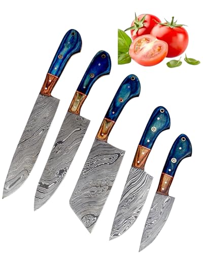 CraftTal Damastmesser-set-Damast küchenmesser set Handgefertigtes 67 Echtes Damast lagen 5-teilig, komplettes Küchenmesser-Set, Hackmesser, Messer-Set, Jubiläum, Weihnachten, (DUNKEL BLAU) CraftTal Damastmesser-set-Damast küchenmesser set Handgefertigtes 67 Echtes Damast lagen 5-teilig, komplettes Küchenmesser-Set, Hackmesser, Messer-Set, Jubiläum, Weihnachten, (DUNKEL BLAU)