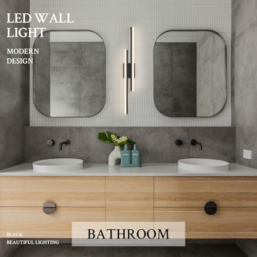 Image of LED Wall Sconce Black Modern Remote Wall Light Fixtures for Living Room, Dimmable LED Vanity Light Indoor Remote Wall Sconce for Bedside Bedroom Bathroom Dining Room, L31.5inch 1 Pack