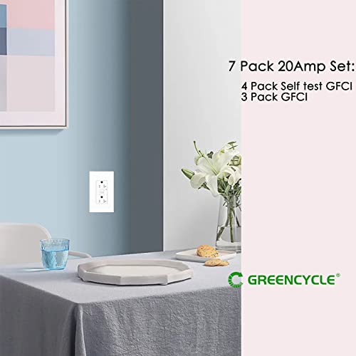 20 Amp Gfci Outlet,Greencycle 3Pk Gfci 20 Amp Ground Fault Electric Plugs +4 Pack Greencycle 20 Amp Gfci Outlet, Self-Test #TOP1