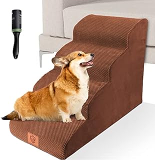 ZNM Dog Steps for Bed, 4-Step Pet Stairs with Washable Cover, Large Dog Stairs, Pet Ramp Ladder for Dogs and Cats - Send Sticky Lint Roller