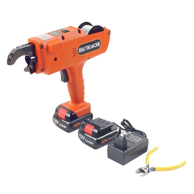 Relieuse Automatique Rebar à relier les fils métalliques W/1 Rouleaux de fil de ligature Orange 12 V avec 2 piles lithium-ion Longueur du fil de nœud 300-500 mm