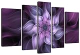 Purple Print Wall Art 5 Panel Flower Oil Painting Canvas Stretched Framed Giclee Home Decoration Liv