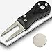 lasenersm 1 Piece Golf Divot Repair Tool Foldable Golf Divot Tool Foldable Magnetic Pop-up Button Stainless Steel Switchblade & Detachable Golf Ball Marker, Black