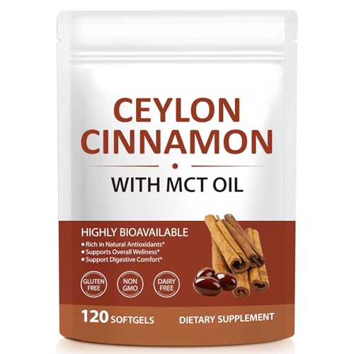 Ceylon Cinnamon Softgels with MCT Oil High Absorption Formula Antioxidant Support Digestive Health Supplement Cinnamon Supplements for Women & Men 120 Softgels
