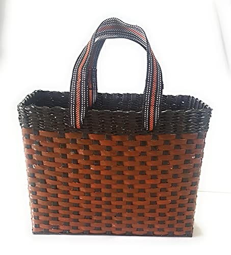 Image of Paperus, Large, Dark & Light Brown, Lunch Bag, Picnic Basket, Carry Bag, Tiffin Basket for Office, Rectangular, Eco-Friendly, Handmade, of Paper Ropes, in Inch 11 H, 14 L, 7 Wide Base