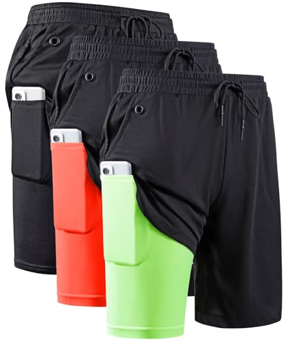 Image of JWJ Men's 2 in 1 Workout Running Shorts 7 Inch Lightweight Athletic Gym Shorts with Compression Liner