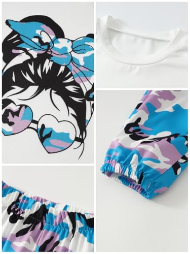 Image of Girls 6 Piece Outfits Casual Cargo Jogger Pants and Basic Love Graphic Print Short Sleeve Top Set 4-12 Years