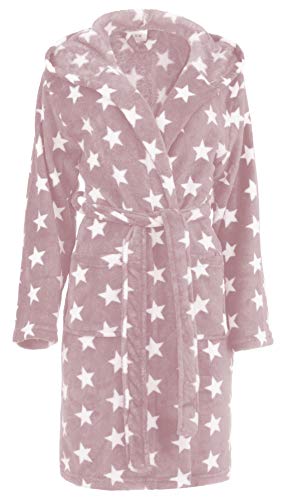 Brandsseller Albornoz para mujer - bata con estrellas rosa/blanco S-M