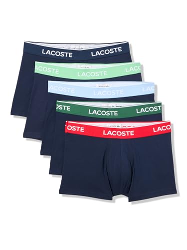 Lacoste Men's Cotton Stretch Essentials Trunks, 5-pack (Amazon Exclusives), Navy