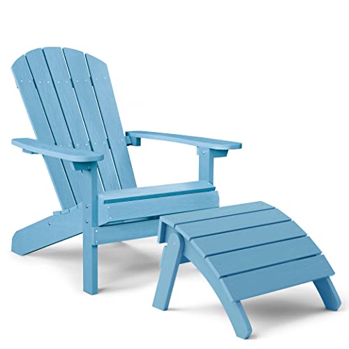 Yefu Classic Adirondack Chair Plastic Weather Resistant With Ottaman, Adirondack Foot Rest & Patio Chair, Weather Resistant, Widely Used In Outdoor, Fire Pit, Deck, Outside, Campfire Chairs(Blue) #TOP7