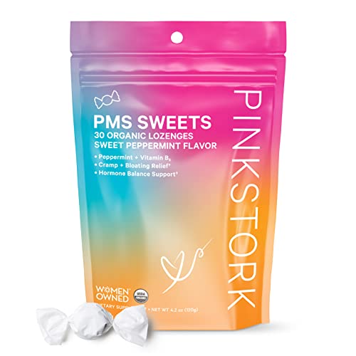 Pink Stork PMS Sweets: Organic Peppermint Hard Candy for Period Relief, Vitamin B6, PMS Relief from Cramping, Nausea, & Hormonal Migraine, Hormone Balance for Women, Women-Owned, 30 Lozenges