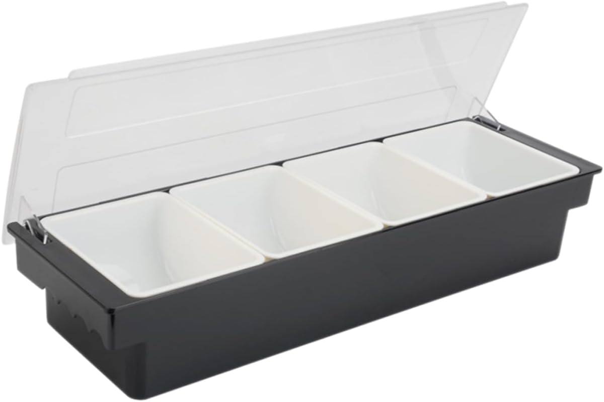 ABOOFAN Four Compartment Bar Condiment Box for Party Serving Silver ABS