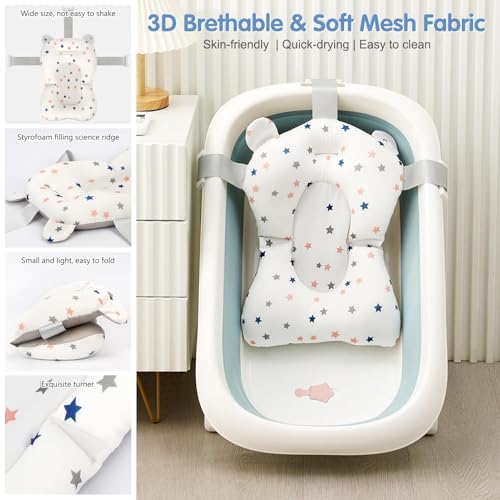 Image of Colorlife Baby Bath Seat Support Net Infant Bathing Seat Support Mat, Adjustable Comfortable Non-Slip Three-Pointed Baby Shower Net Bathtub Sit Up Mesh for Newborn 0-12 Months-Star(No Bathtub)