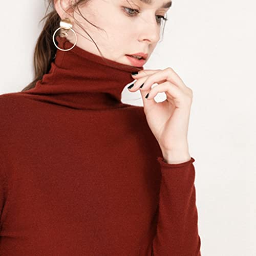Pullover Für Damen,Frühling Und Herbst Damen Rollkragen Kaschmir Pullover Lässiger Strick Stretch Schlank Pullover Mode Einfarbig Street Sweater Große Größe Weiches Langarm Basishemd,Rostrot,Xxl Cover