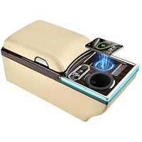 Coverado Universal Bench Seat Center Console with Wireless Charging & Cup Holder & 7 Light Modes (Beige)
