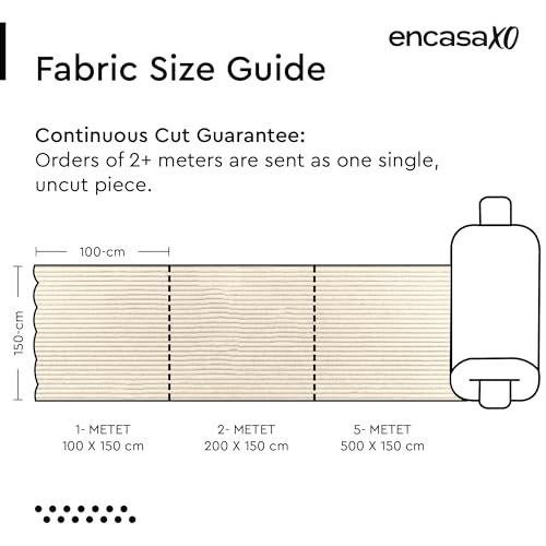 Image of Encasa XO Corduroy Fabric by the Meter, 59 inch Wide Premium 238 GSM Polyester Upholstery & Sewing Material, Soft Ribbed Off White Fabric for Sofa /Cushion Covers, Trousers, Curtains & DIY Crafts
