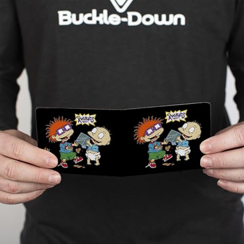Rugrats Men's Standard Buckle-Down PU Bifold Wallet Chuckie & Tommy w/Cookies, Multicolor, 4.0" x 3.5"4