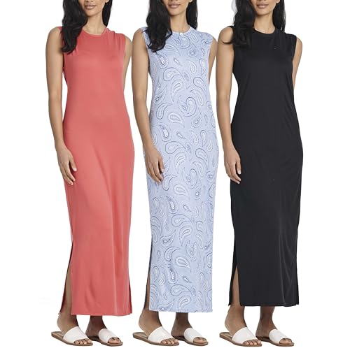 Image of Real Essentials 3 Pack: Women's Maxi Tank Dress | Sleeveless Casual Long Lounge Dress (Plus