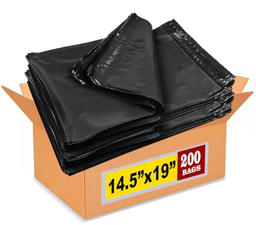 iMBAPrice 200-Pack Poly Mailers 14.5x19 Inch #6 Large Black Color Poly Mailing Envelopes Bags, Self Seal Adhesive Waterproof and Tear Proof (Total 200 Bags)