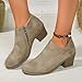 Ankle Booties for Women Casual Dress Chunky Low Heeled Boots Pointed Toe Slip On Western Boots Short Booties Fashion Comfortable Outdoor Walking Shoes Khaki
