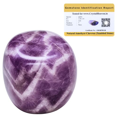 Image of Amethyst Chevron Crystal Healing Tumbled Stone, Natural Polished Crystals for DIY Crafts, Manifestation, Meditation, Pooja Feng Shui and Reiki Healing (30 Grams)