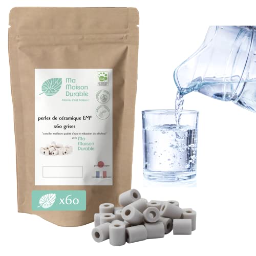 Ma Maison Durable | X60 Perlas de Cerámica EM® Grises | Filtro Purificador 100% Natural Agua del Grifo| Bolas de filtración natural Cloro Calcáreo| Para Jarra Jarra Botella Fuente Hervidor