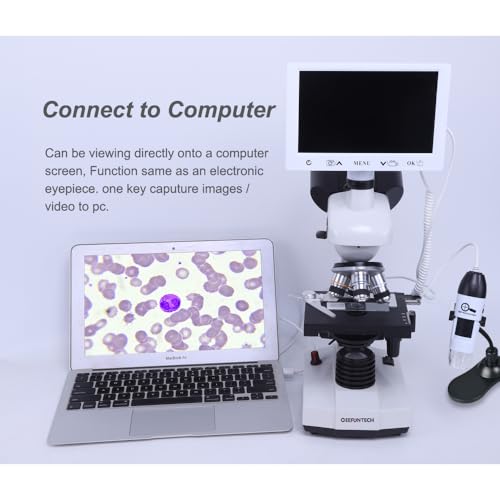 Image of Trinocular Compound Microscope 40X-2500X Magnification Research-Grade, with 7 inch LCD Monitor, with Handheld Microscope