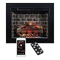 Modern Ember Uptown 28" Smart Electric Fireplace Insert + Trim Kit, Alexa/WiFi Enabled - Includes Remote, 1,000 Sq Ft Electric Heater with Realistic Ember Bed & Log Set, Brick Background