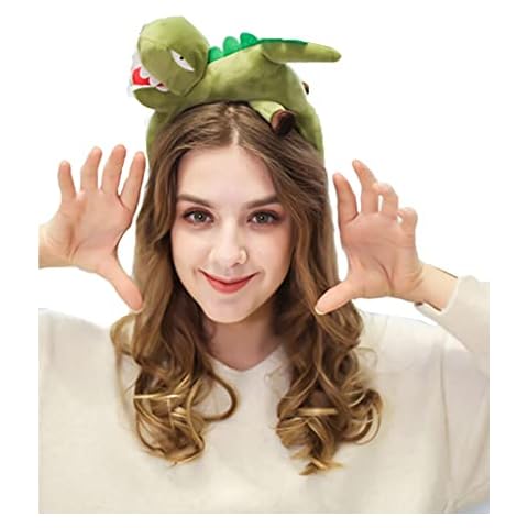 Fxaelian Cosplay Cute Novelty Funny Green Dinosaur Headband Hairband Hair Hoop Halloween Costume Party Headpiece Headwear Hair Accessories Cover