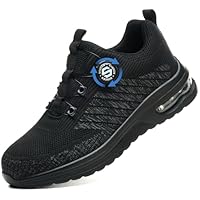 Ayqyc Sicherheitsschuhe Herren Damen Arbeitsschuhe Leicht Atmungsaktiv rutschfeste Stahlkappenschuhe mit Drehschnallen Schnürsenkeln Schwarz 39 EU
