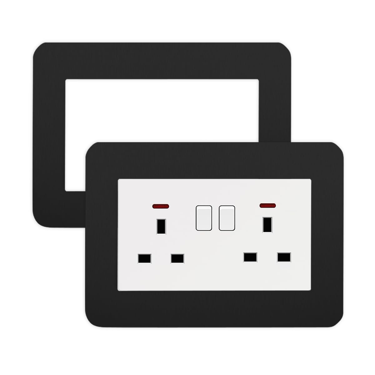SHSMPXOY 2PCS Double Light Switch Sticker Surround Silve Light Switch Cover Plates Surround Light Switch Cover Protector Wall Socket Stickers for Home Decoration (Black, 14.6cm*8.6cm)