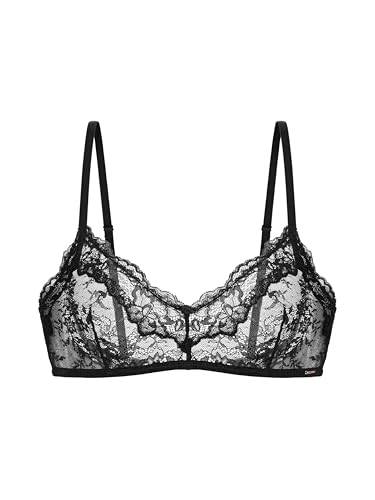 DORINA Origins Non-Padded Bralette, Wireless Lace Design, Adjustable Straps, Mesh Back, Bow Detail, Black