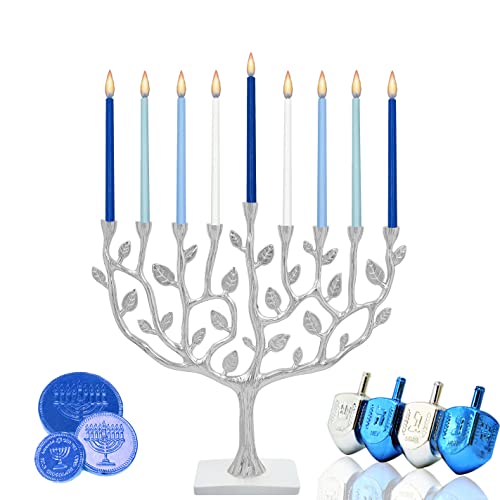 Menorah Tree Of Life Stone Base (Silver) #TOP1