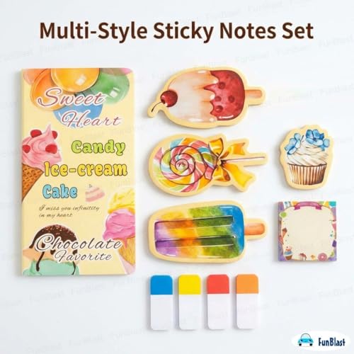 Image of FunBlast Sweet & Candy Sticky Notes - 11 Sheets /440 Sticky Notes, Sticky Pad for Study, Point It Marker Stationery Items, Self-Adhesive Memo Pad, Planners and Memo Sticker (Multicolor)