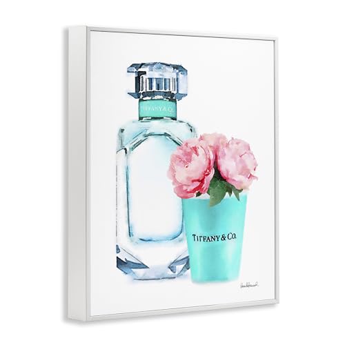 Image of Teal Perfume Bottle Peonies Glam Floral, 24 x 30 Inch Framed Giclee Print | Stupell Industries . By Amanda Greenwood . Ready to hang . Giftable accent for home decor . Made in USA