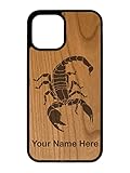 Natural Wood Case Compatible with iPhone, Scorpion, Personalized Engraving Included (Cherry Wood)