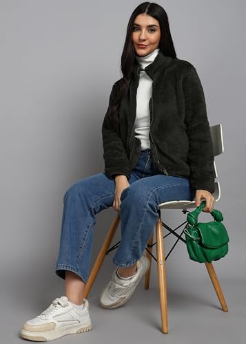Image of Alan Jones Clothing Women's Fluffy Yarn Fleece Full-Zip Jacket | Soft Lightweight Warm Outerwear with Stand Collar & Piping at Hem & Cuffs