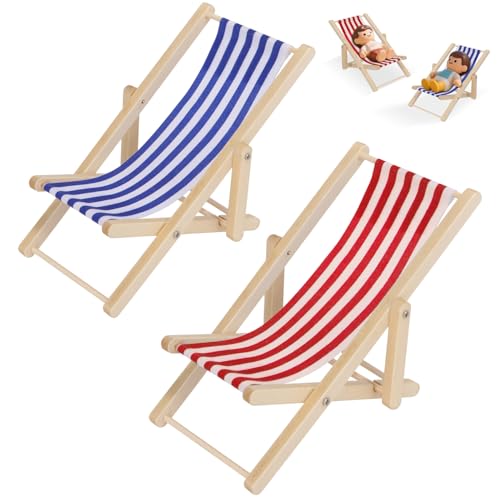 2 Stück Miniatur Strand Stuhl Puppenhaus Strandstuhl Mini Liegestuhl Deko 1:12 Miniatur Liegestuhl für Strand Puppe Garten Mikrolandschaft DIY Deko