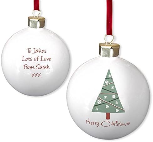 Merry Christmas Tree Bone China Bauble - Personalised