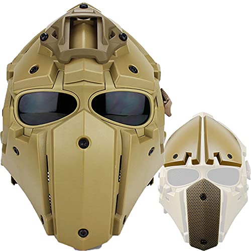 HUMNZR Outdoor Taktischer Helm Vollgesichtsschutz Helm und Schutzbrille Anwendung Air Gun Paintball Giding Game CS,Brown Cover