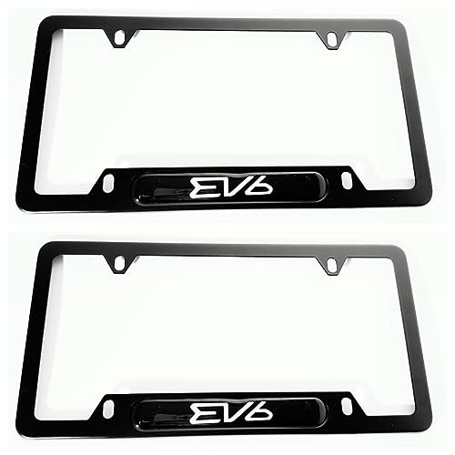 QIOIDIDIE 2pcs Stainless Steel EV6 License Plate Frames Cover Holder with Screws Caps for Kia EV Black