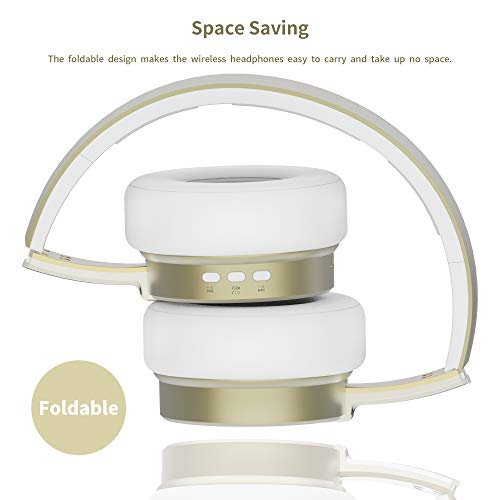 Bluetooth Headphones, Riwbox Xbt-90 Foldable Wireless Bluetooth Headphones Over Ear Hi-Fi Stereo Wireless Headset With Mic/Tf Card And Volume Control Compatible For Pc/Cell Phones/Tv/Ipad (White&Gold) #TOP6