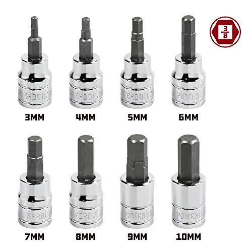 Powerbuilt Hex Bit Socket Set, 8 Piece, 3/8 Inch Drive Metric, Sizes 3-10Mm, Ball End Sockets, Storage Rail - 642405 #TOP1