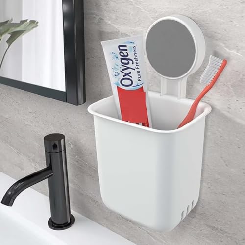 Image of RETAIL PARATPAR Wall Mounted Plastic Toothbrush Holder for Bathroom - Self-Adhesive Waterproof Toothbrush Stand & Storage Shelf - Multi-Use Bathroom Organizer for Toothbrush (TBH White 1 PCS)