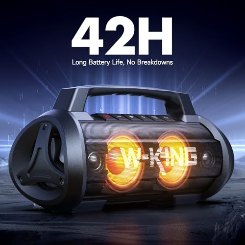 Image of W-KING Portable Bluetooth Speaker with Wireless Microphone, 120W Peak 70W RMS Waterproof Outdoor Bluetooth Speakers, 110dB Loud Bass Up, 42H /BT5.4 /DSP /RGB, Stereo Pairing for Camping /Beach Essentials