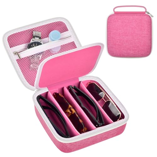 Travel Sunglass Organizer Case for Sojos/for Goodr/for Quay Polarized Sunglasses Men Women 4 Pairs Trendy Glasses Storage Box for Retro Oval/Rectangle/Aviator Shady Rays Sun Glasses(Bag Only)-Pink S
