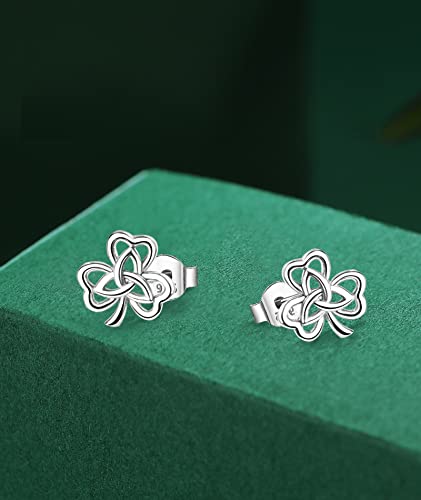 Infuseu Shamrock Earrings Studs For Little Girls Women Sterling Silver Ireland Gifts Irish Celtic Knot Jewelry Four Leaf Clover Tiny Small 6Mm #TOP1