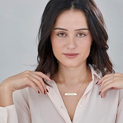 Myka Personalized Engraved Bar Name Necklace For Woman -Name Pendant With Inscription- Custom Gift Jewelry For Holiday - Sterling Silver Nameplate - 10K Yellow Gold #TOP1