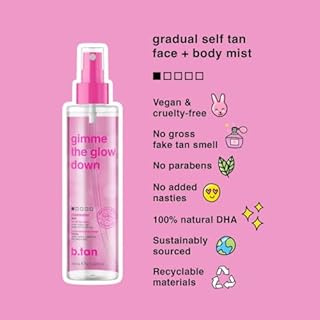 b.tan Clear Face Tan Mist | Gimme The Glow Down - Best Facial Tanner Spray, Gradual Bronzing Sunless Tanning Water, Infused with Rosewater, Vegan, Cruelty Free, 6.7 Fl Oz