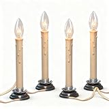 Konictom 7 Inch Electric Window Candle Lamp with Black Plum Iron Base, Electric Country Candle Lamp with 7W C26 Clear Bulb, Plug in Electric Candle Ready to Turn On/Off, Ivory/Cream- Set of 4
